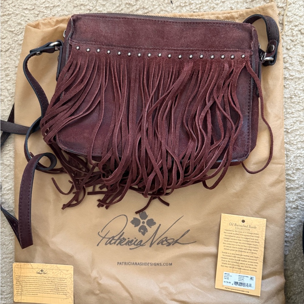 Patricia Nash Wine Fringe Crossbody Bag